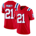 New England #21 Prunty Player Football V Neck Short Sleeve Red Jersey Karon For Men Youth Women Gift