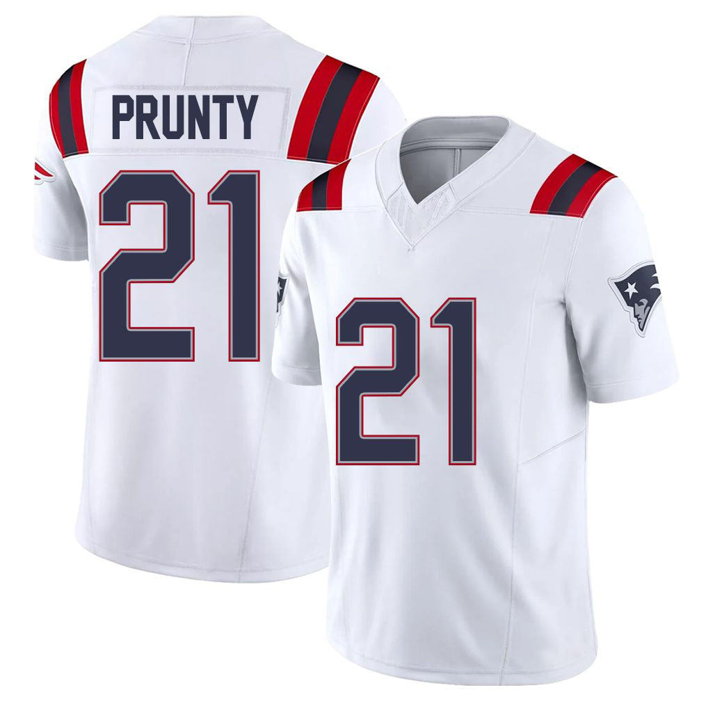 New England #21 Prunty Player Football V Neck Short Sleeve White Jersey Karon For Men Youth Women Gift