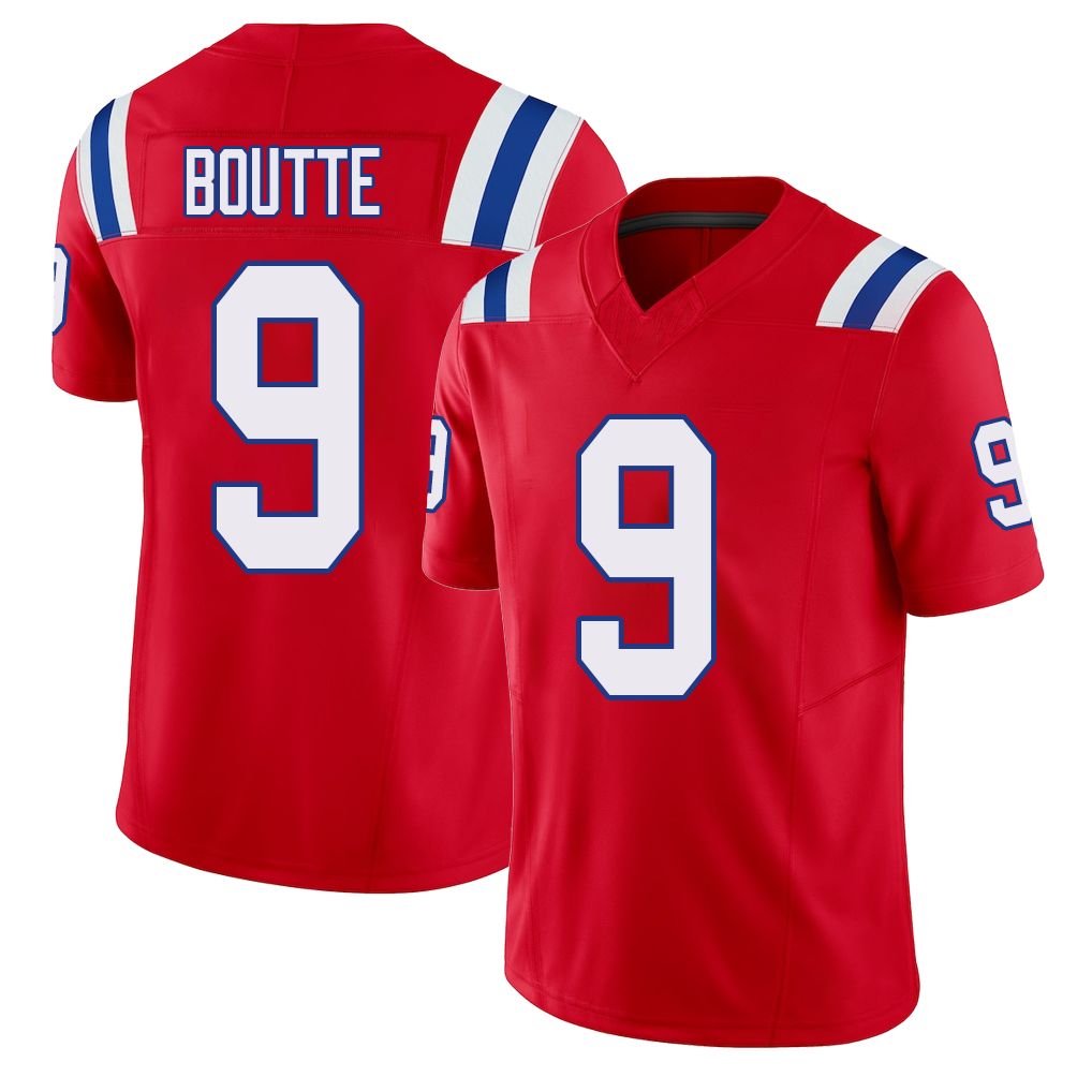 New England #9 Boutte Player Football V Neck Short Sleeve Red Jersey Kayshon For Men Youth Women Gift