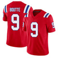 New England #9 Boutte Player Football V Neck Short Sleeve Red Jersey Kayshon For Men Youth Women Gift