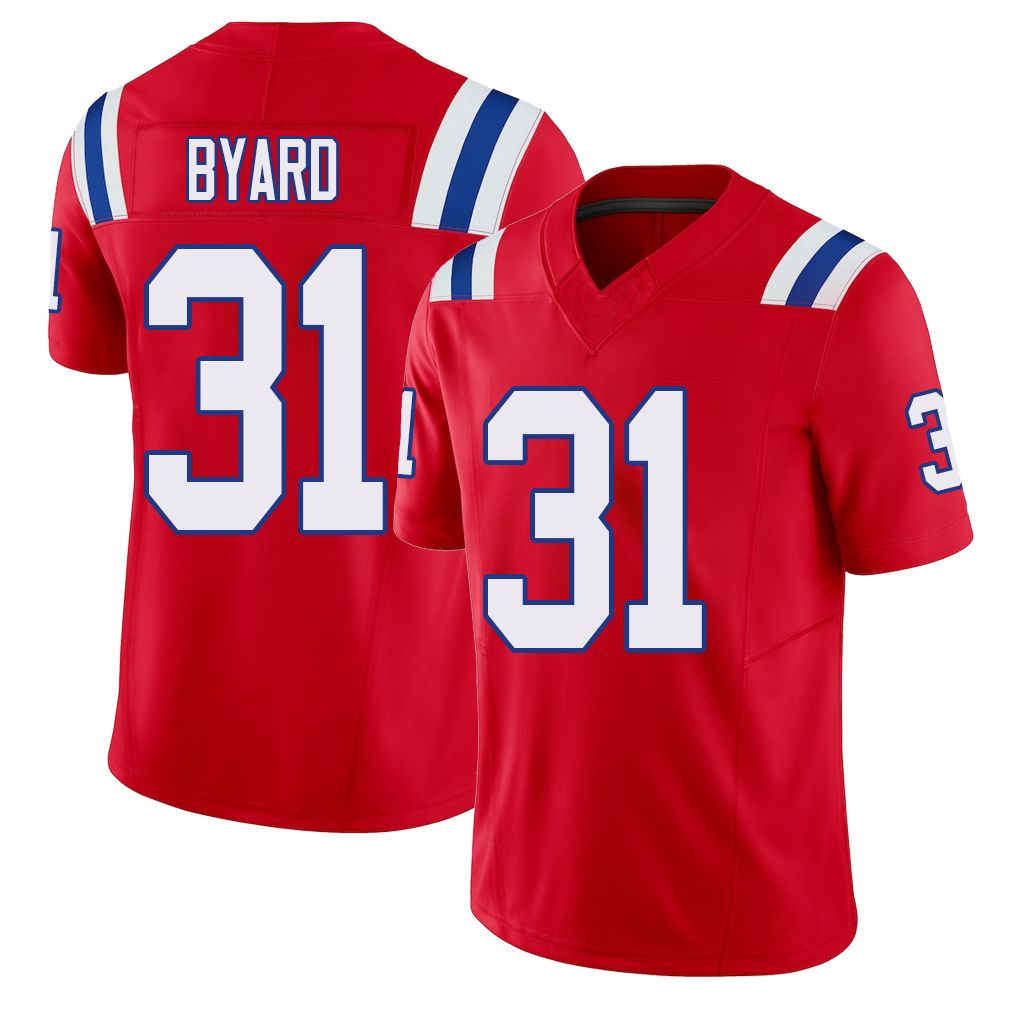 New England #31 Byard Player Football V Neck Short Sleeve Red Jersey Kevin For Men Youth Women Gift