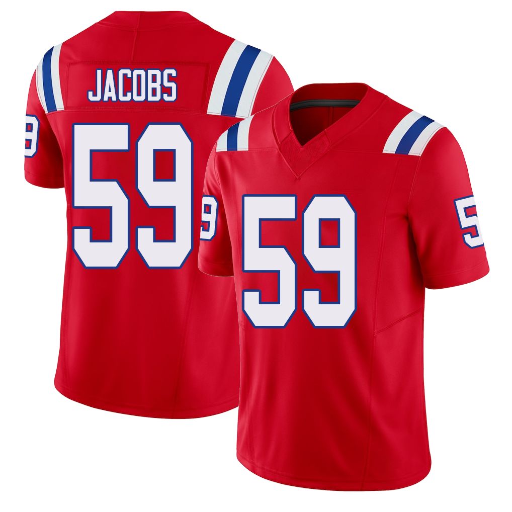 New England #59 Jacobs Player Football V Neck Short Sleeve Red Jersey Khalil For Men Youth Women Gift