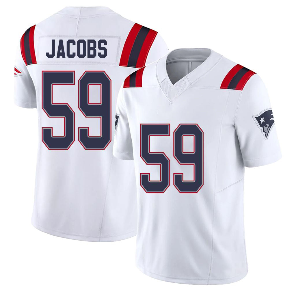 New England #59 Jacobs Player Football V Neck Short Sleeve White Jersey Khalil For Men Youth Women Gift