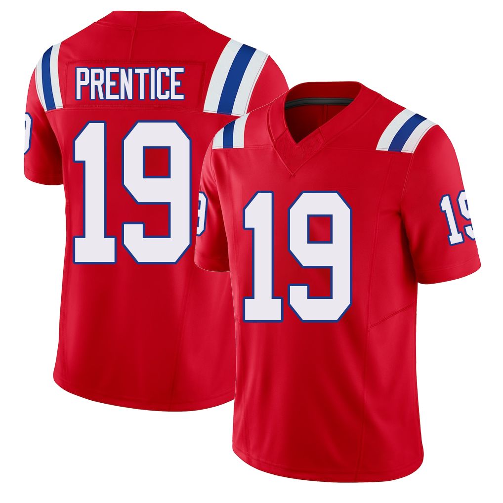 New England #19 Minor Player Football V Neck Short Sleeve Red Jersey Kobee For Men Youth Women Gift