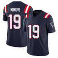 New England #19 Prentice Player Football V Neck Short Sleeve Navy Jersey Kobe For Men Youth Women Gift