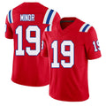 New England #19 Prentice Player Football V Neck Short Sleeve Red Jersey Kobe For Men Youth Women Gift