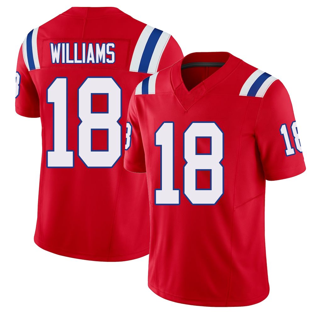 New England #18 Williams Player Football V Neck Short Sleeve Red Jersey Kyle For Men Youth Women Gift