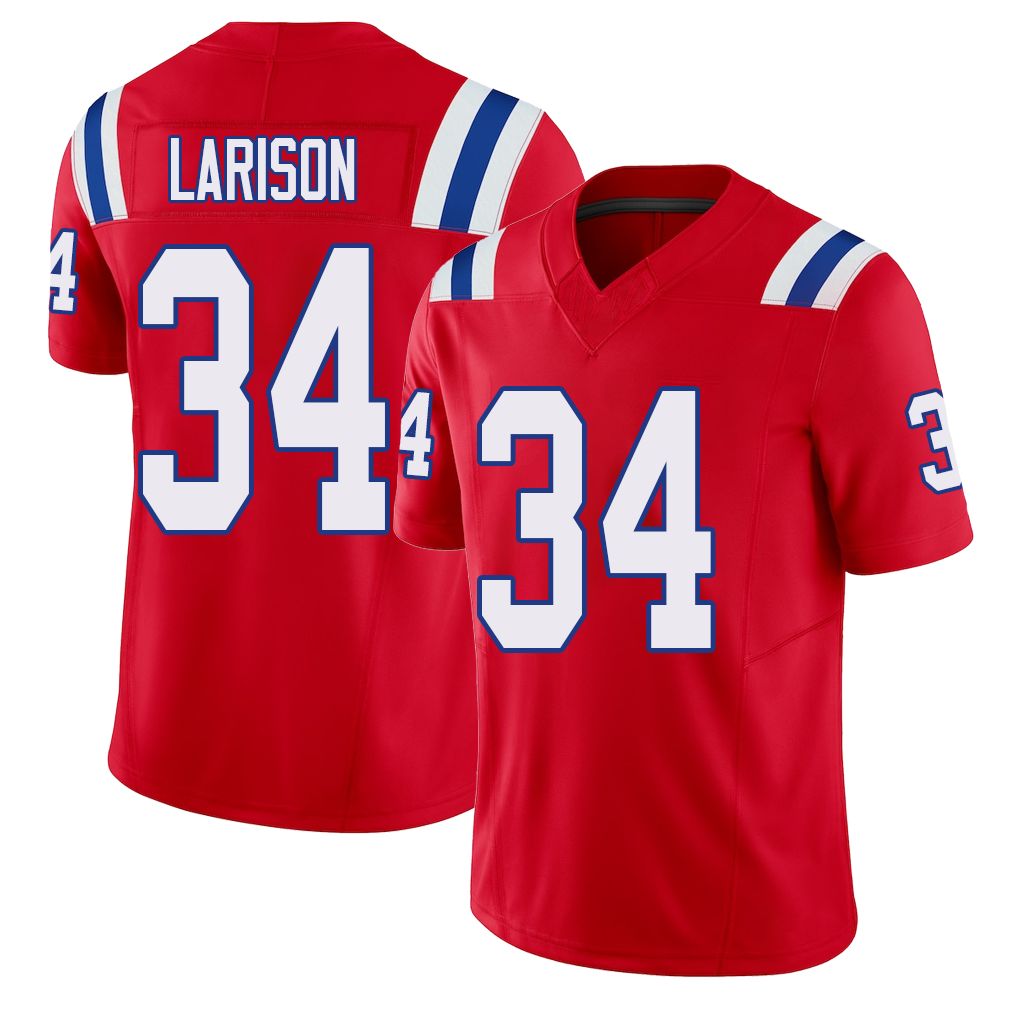 New England #34 Larison Player Football V Neck Short Sleeve Red Jersey Lan For Men Youth Women Gift