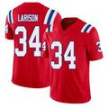 New England #34 Larison Player Football V Neck Short Sleeve Red Jersey Lan For Men Youth Women Gift