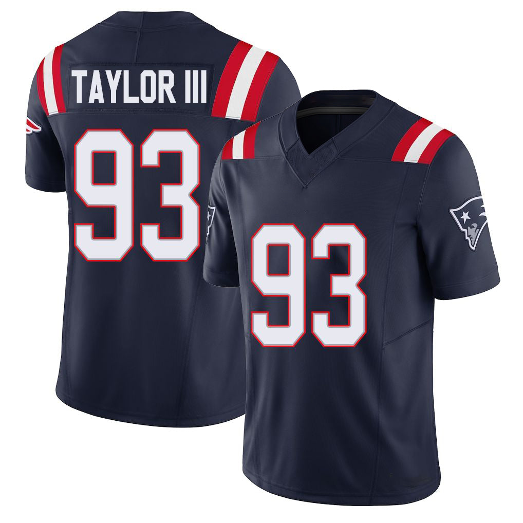 New England #93 Taylor III Player Football V Neck Short Sleeve Navy Jersey Leonard For Men Youth Women Gift
