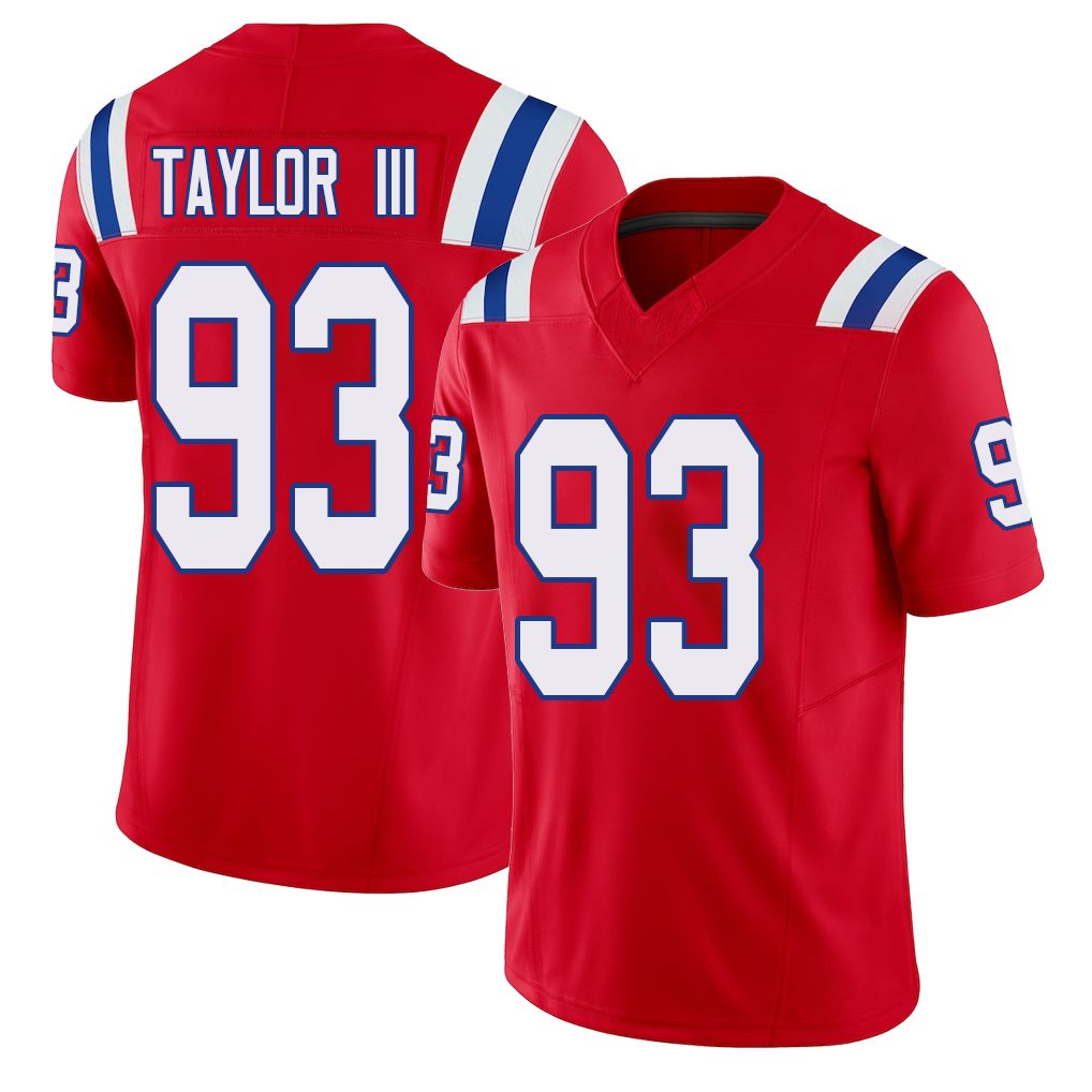 New England #93 Taylor III Player Football V Neck Short Sleeve Red Jersey Leonard For Men Youth Women Gift