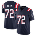 New England #72 Metz Player Football V Neck Short Sleeve Navy Jersey Lorenz For Men Youth Women Gift