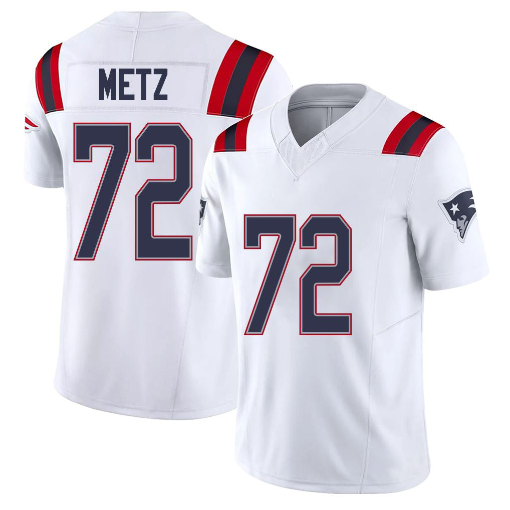 New England #72 Metz Player Football V Neck Short Sleeve White Jersey Lorenz For Men Youth Women Gift