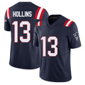 New England #13 Hollins Player Football V Neck Short Sleeve Navy Jersey Mack For Men Youth Women Gift