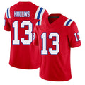 New England #13 Hollins Player Football V Neck Short Sleeve Red Jersey Mack For Men Youth Women Gift