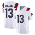 New England #13 Hollins Player Football V Neck Short Sleeve White Jersey Mack For Men Youth Women Gift