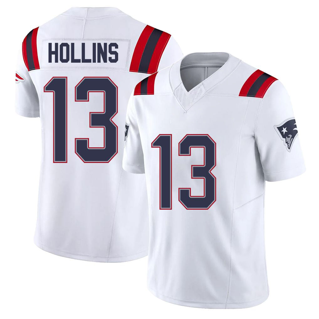New England #13 Hollins Player Football V Neck Short Sleeve White Jersey Mack For Men Youth Women Gift