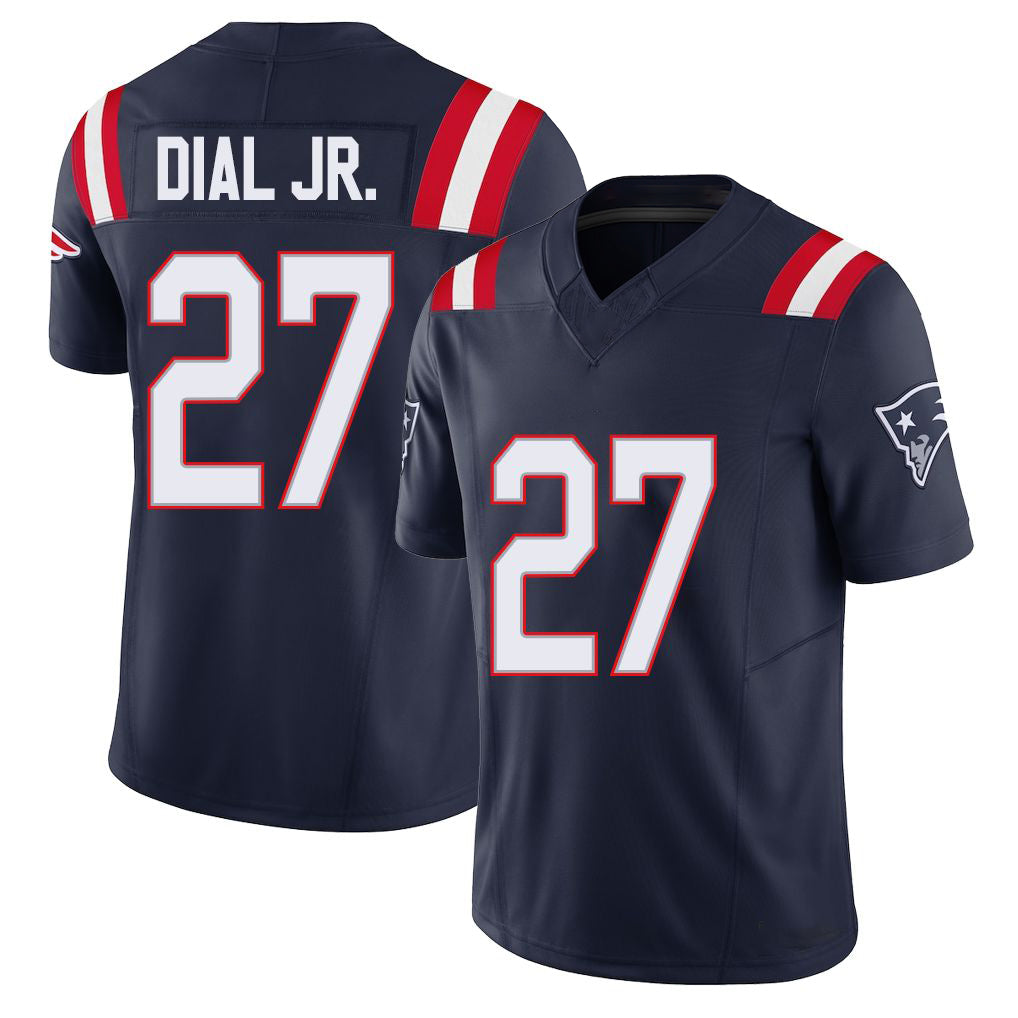 New England #27 Dial Jr. Player Football V Neck Short Sleeve Navy Jersey Marcellas For Men Youth Women Gift