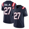 New England #27 Dial Jr. Player Football V Neck Short Sleeve Navy Jersey Marcellas For Men Youth Women Gift