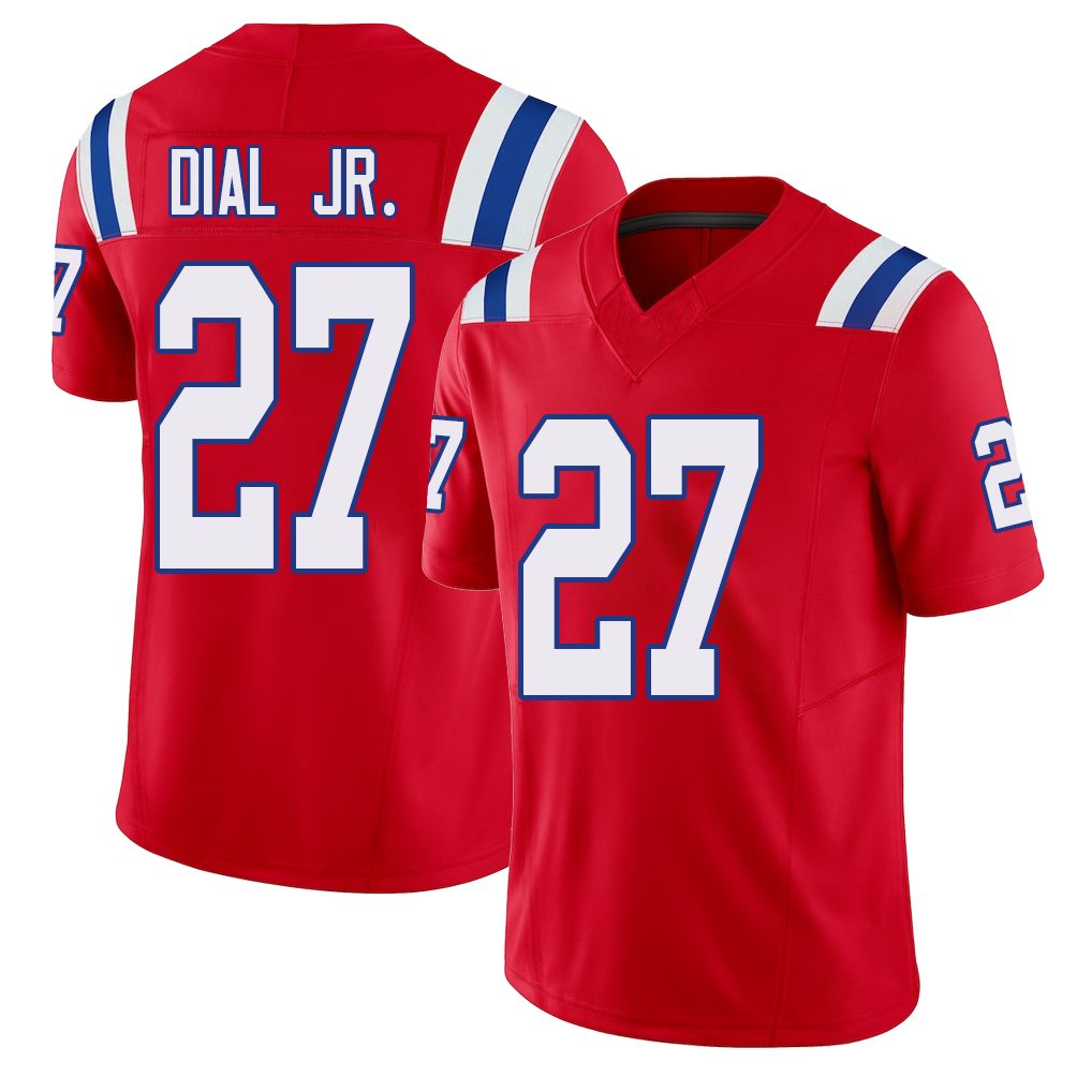 New England #27 Dial Jr. Player Football V Neck Short Sleeve Red Jersey Marcellas For Men Youth Women Gift