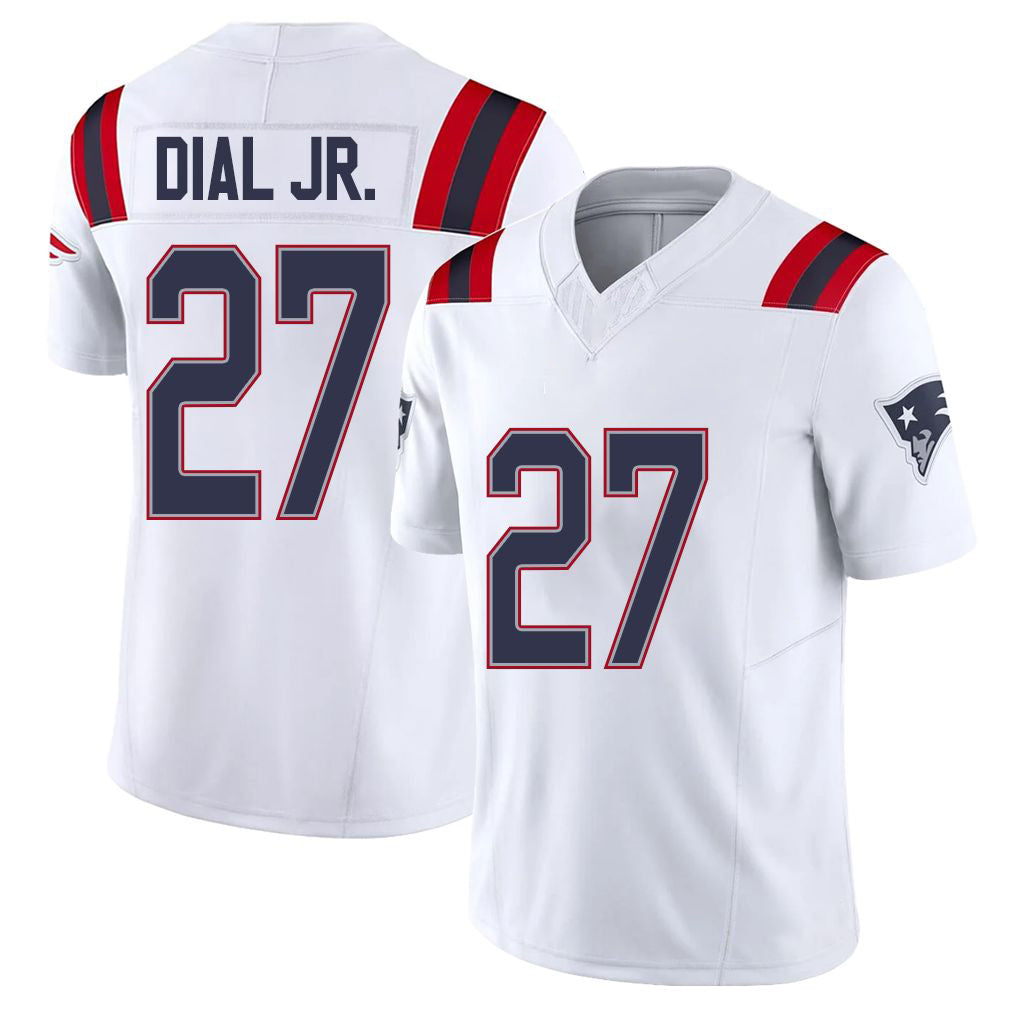 New England #27 Dial Jr. Player Football V Neck Short Sleeve White Jersey Marcellas For Men Youth Women Gift