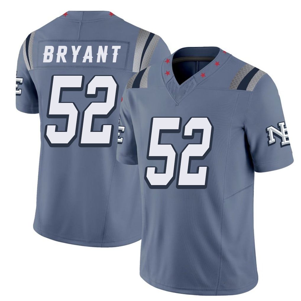 New England #52 Bryant Player Football V Neck Short Sleeve Blue Jersey Marcus For Men Youth Women Gift
