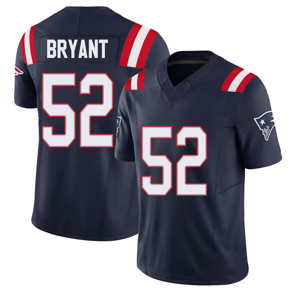 New England #52 Bryant Player Football V Neck Short Sleeve Navy Jersey Marcus For Men Youth Women Gift