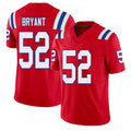 New England #52 Bryant Player Football V Neck Short Sleeve Red Jersey Marcus For Men Youth Women Gift