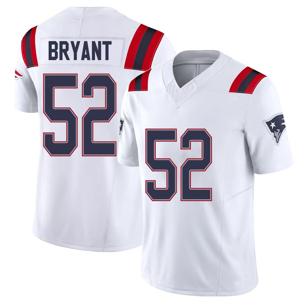 New England #52 Bryant Player Football V Neck Short Sleeve White Jersey Marcus For Men Youth Women Gift