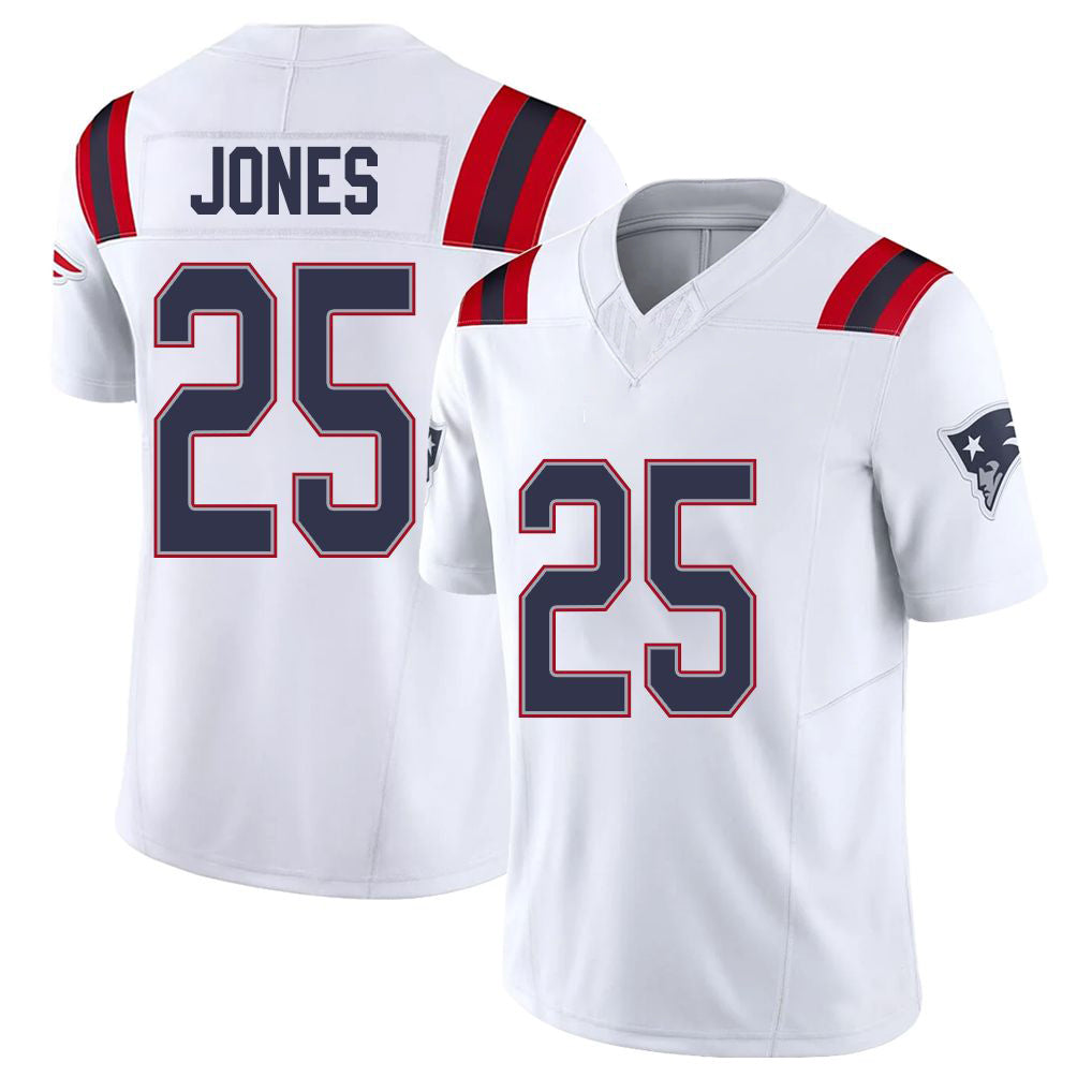 New England #25 Jones Player Football V Neck Short Sleeve White Jersey Marcus For Men Youth Women Gift