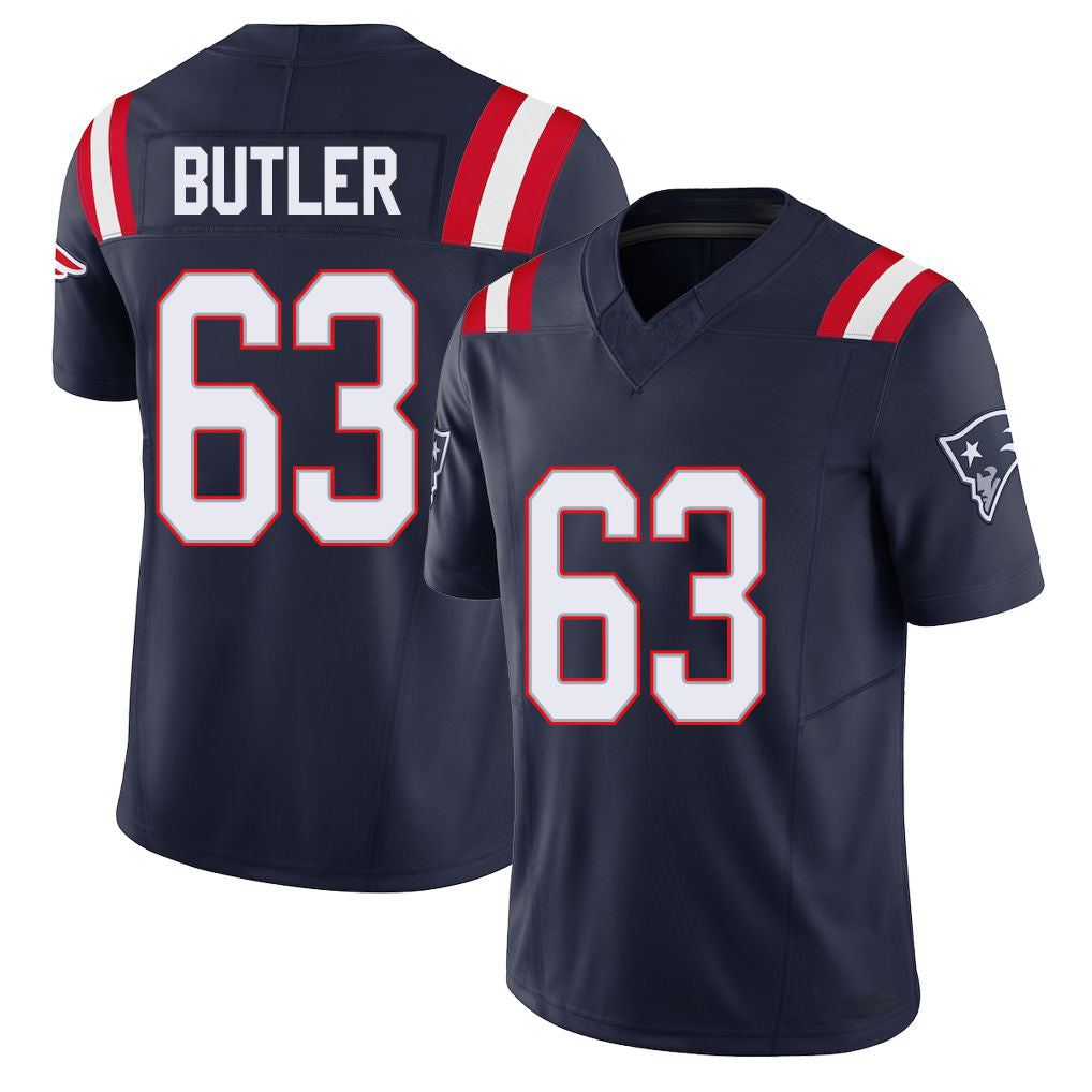 New England #63 Butler Player Football V Neck Short Sleeve Navy Jersey Mehki For Men Youth Women Gift