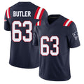 New England #63 Butler Player Football V Neck Short Sleeve Navy Jersey Mehki For Men Youth Women Gift