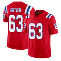 New England #63 Butler Player Football V Neck Short Sleeve Red Jersey Mehki For Men Youth Women Gift