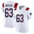 New England #63 Butler Player Football V Neck Short Sleeve White Jersey Mehki For Men Youth Women Gift