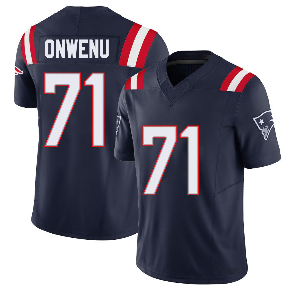 New England #71 Onwenu Player Football V Neck Short Sleeve Navy Jersey Mike For Men Youth Women Gift