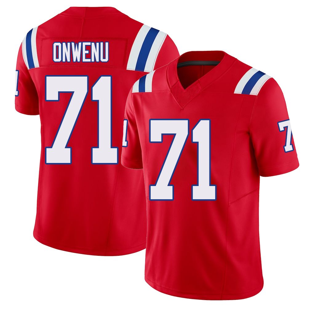 New England #71 Onwenu Player Football V Neck Short Sleeve Red Jersey Mike For Men Youth Women Gift