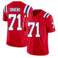 New England #71 Onwenu Player Football V Neck Short Sleeve Red Jersey Mike For Men Youth Women Gift