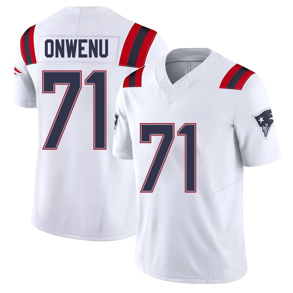 New England #71 Onwenu Player Football V Neck Short Sleeve White Jersey Mike For Men Youth Women Gift