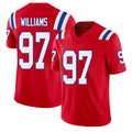 New England #97 Williams Player Football V Neck Short Sleeve Red Jersey Milton For Men Youth Women Gift