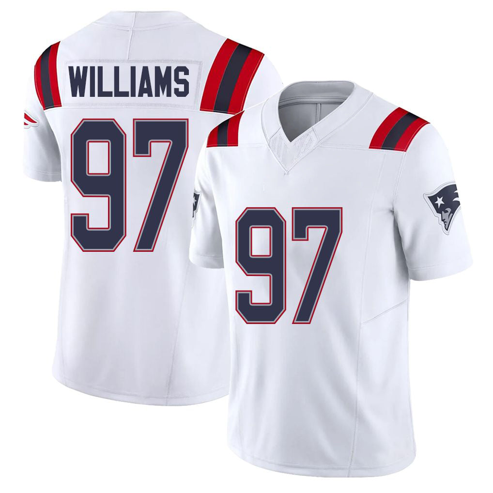 New England #97 Williams Player Football V Neck Short Sleeve White Jersey Milton For Men Youth Women Gift