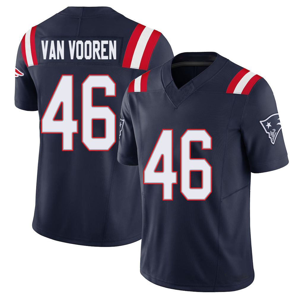 New England #46 Van Vooren Player Football V Neck Short Sleeve Navy Jersey Mitch For Men Youth Women Gift