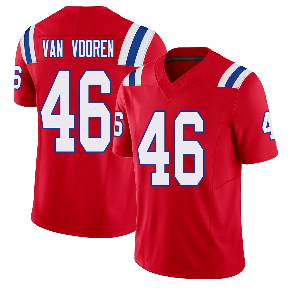 New England #46 Van Vooren Player Football V Neck Short Sleeve Red Jersey Mitch For Men Youth Women Gift