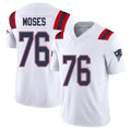 New England #76 Moses Player Football V Neck Short Sleeve White Jersey Morgan For Men Youth Women Gift
