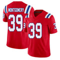 New England #39 Montgomery Player Football V Neck Short Sleeve Red Jersey Myles For Men Youth Women Gift