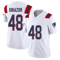 New England #48 Obiazor Player Football V Neck Short Sleeve White Jersey Namdi For Men Youth Women Gift
