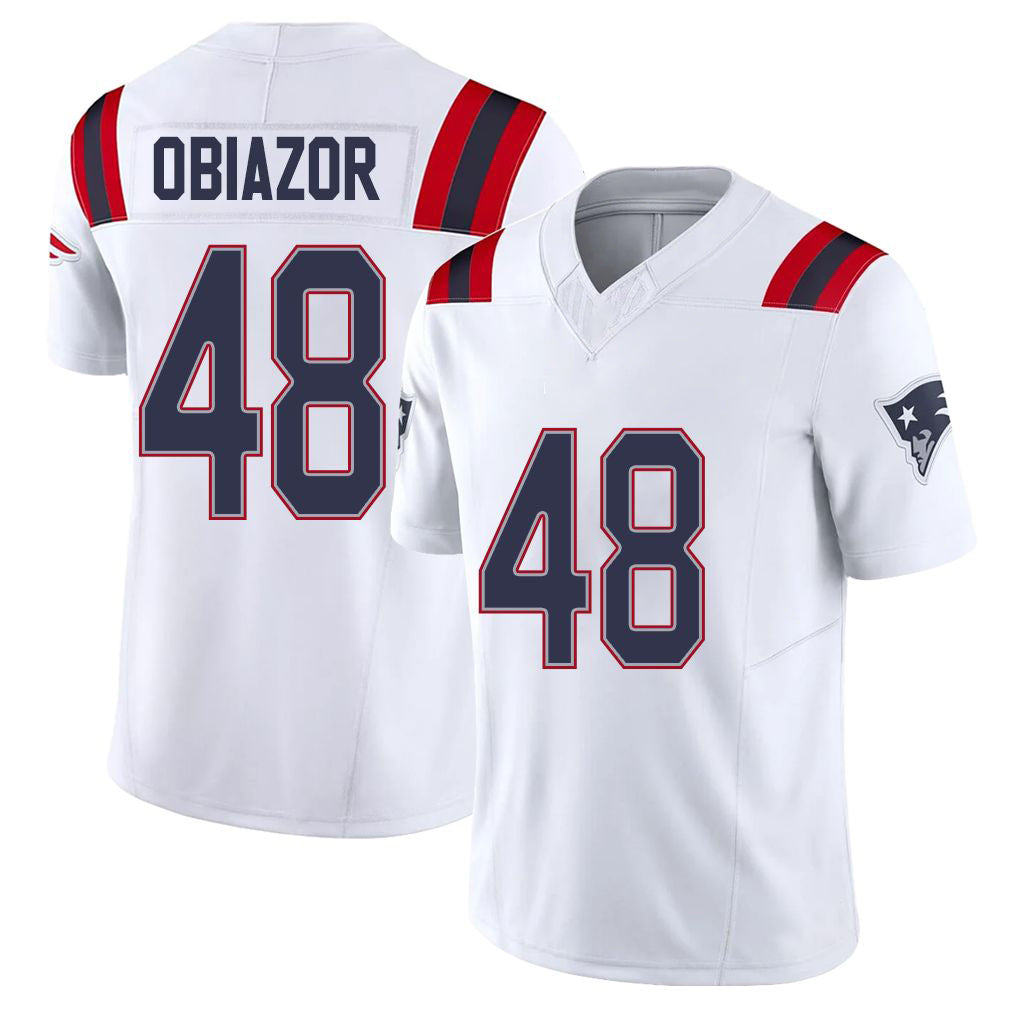 New England #48 Obiazor Player Football V Neck Short Sleeve White Jersey Namdi For Men Youth Women Gift