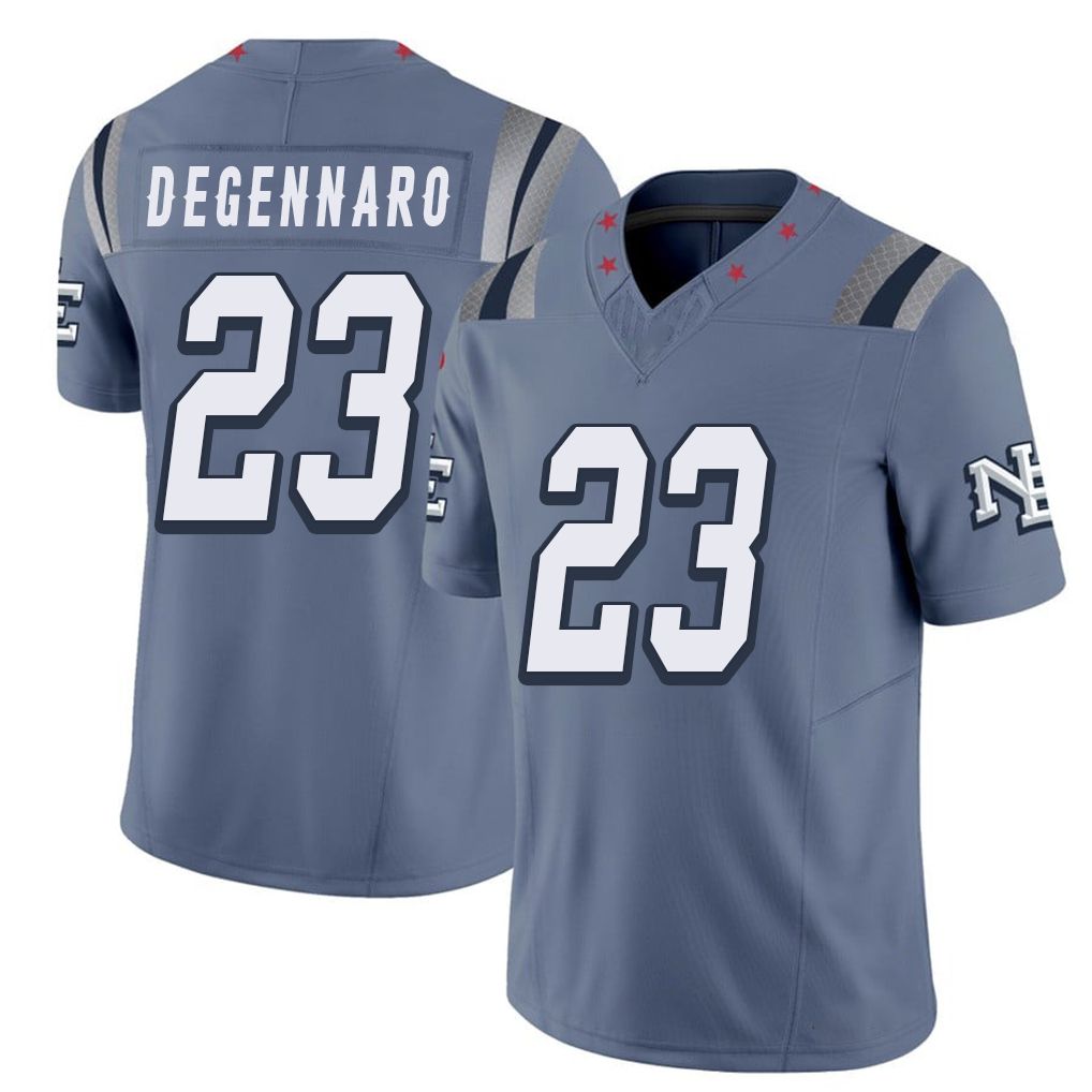 New England #23 DeGennaro Player Football V Neck Short Sleeve Blue Jersey Nick For Men Youth Women Gift