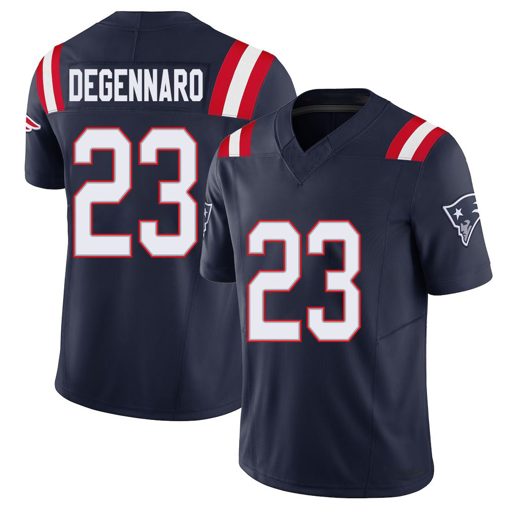 New England #23 DeGennaro Player Football V Neck Short Sleeve Navy Jersey Nick For Men Youth Women Gift