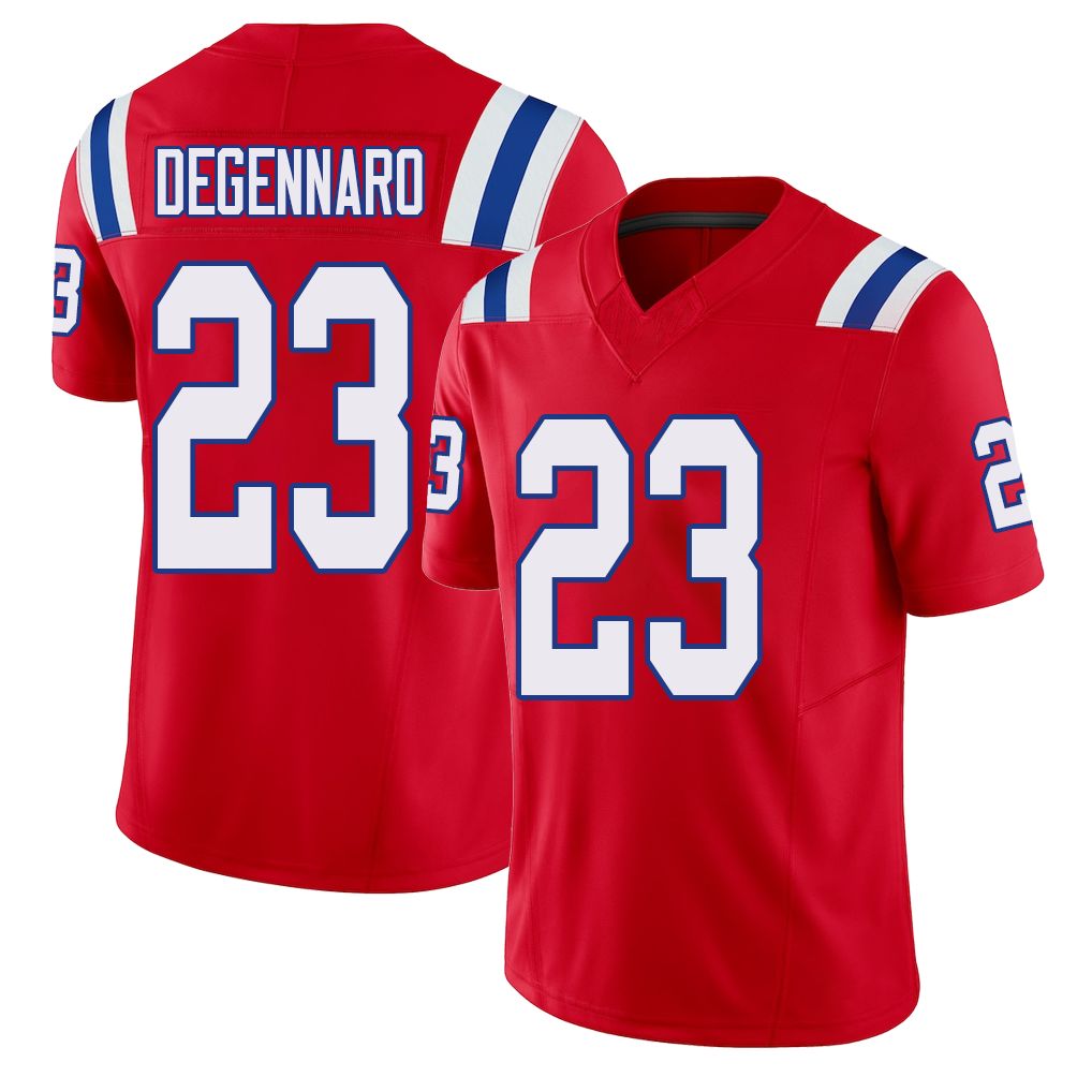 New England #23 DeGennaro Player Football V Neck Short Sleeve Red Jersey Nick For Men Youth Women Gift