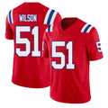 New England #51 Wilson Player Football V Neck Short Sleeve Red Jersey Riley For Men Youth Women Gift